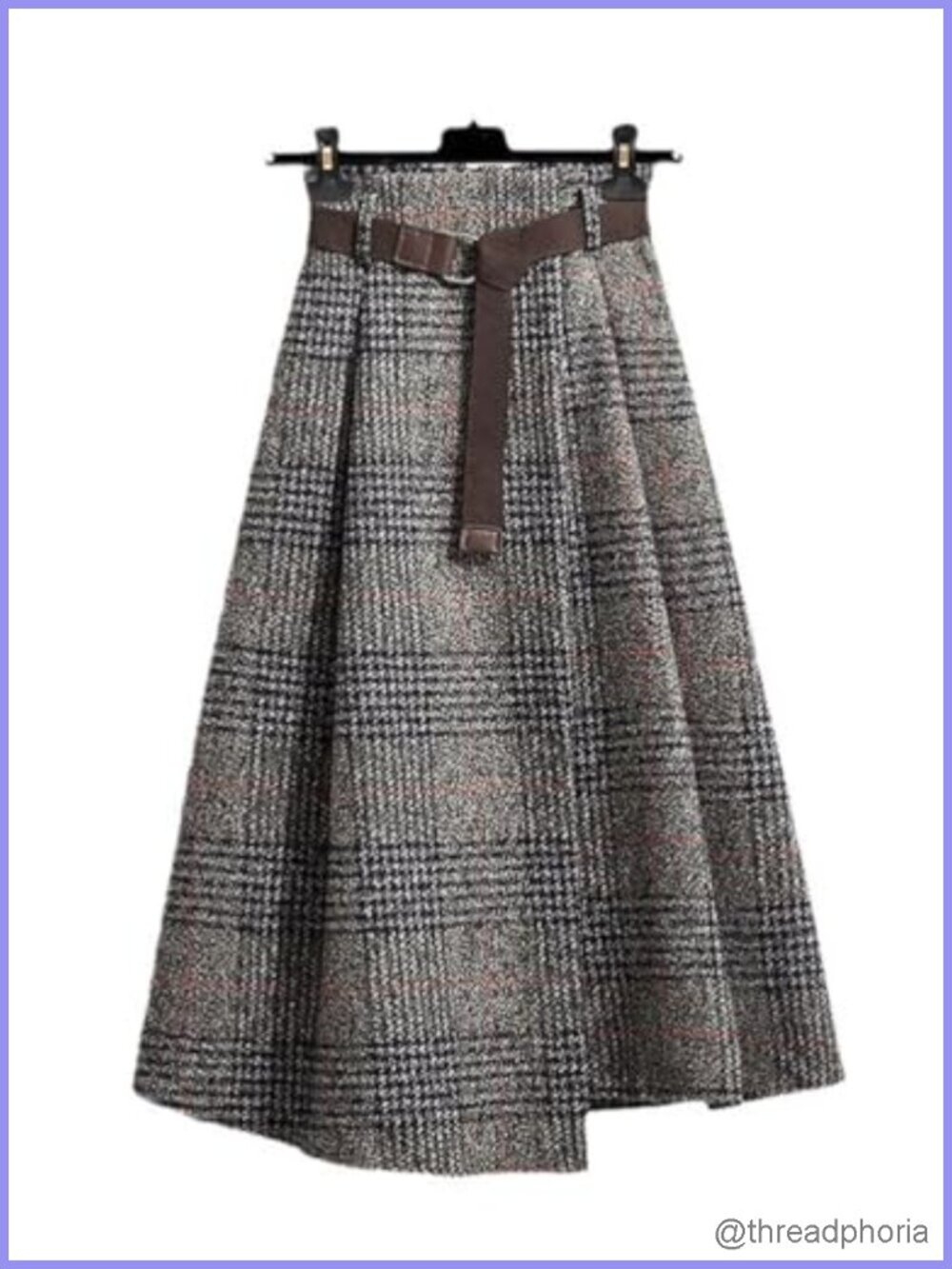 Women's High Waist Plaid Wool Skirt A-Line Asymmetrical Hem Split Midi